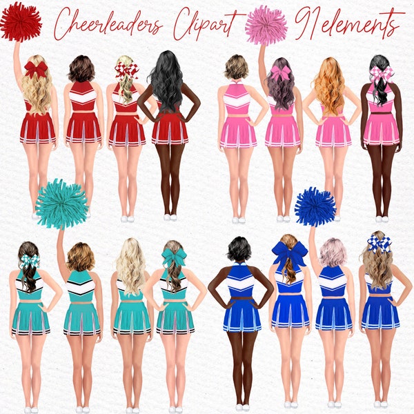 Clipart Bundle pom-pom girls : « CLIPART FILLES » aquarelle filles meilleures amies équipe sportive Clip Art uniformes de pom-pom girls clipart écolières