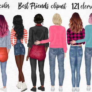 Mädchen Clipart: "BEST FRIEND CLIPART" Personalisierte Clipart Mädchen Tasse Design Mädchen Illustration Mädchen Casual Kleidung Custom Portrait Sublimation