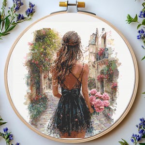 Girl with flowers cross stitch pattern Pdf: &quot;GIRL CROSS STITCH&quot; Flower Cross Stitch Pattern Girl Cross Stitch Fashion Girl cross stitch