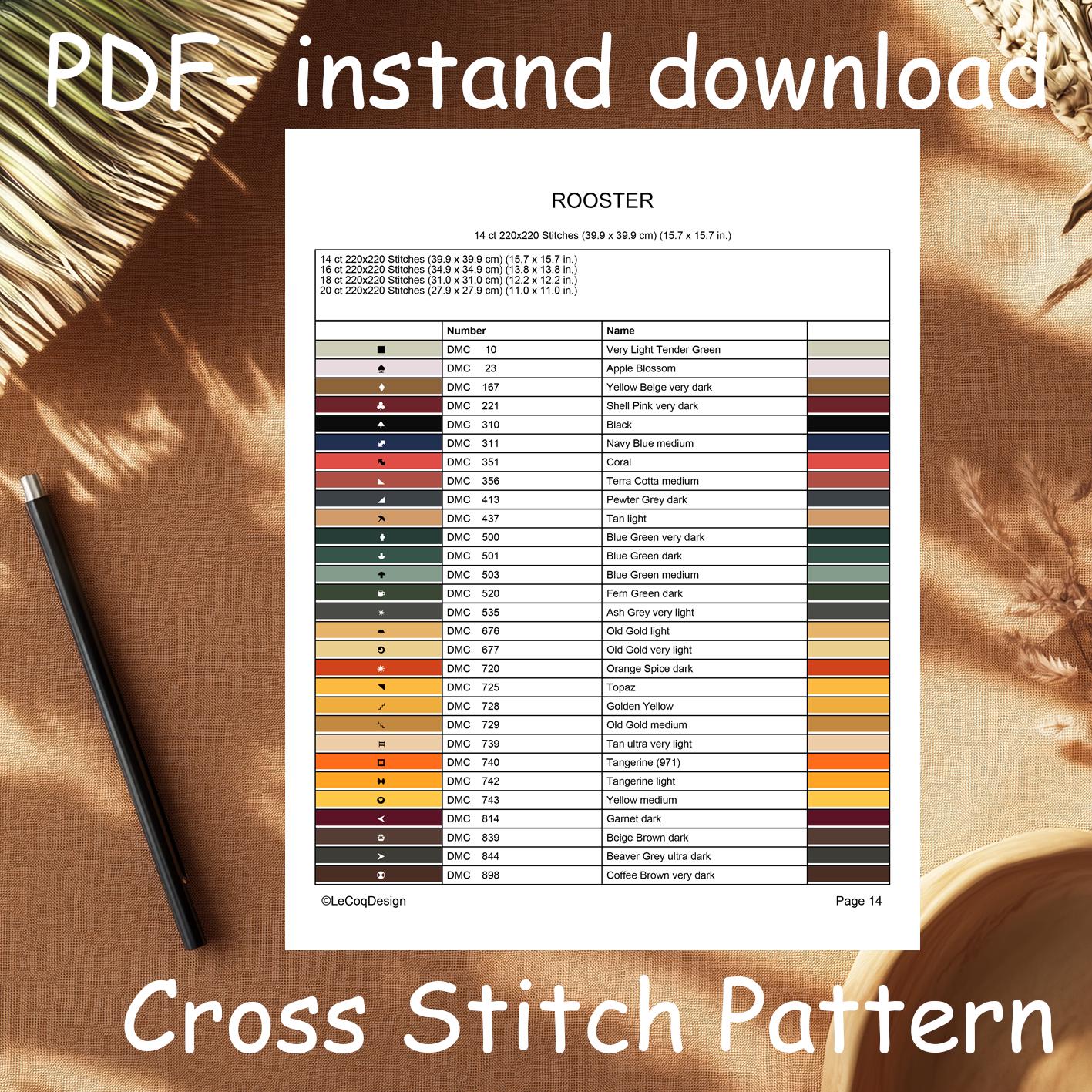 Rooster Cross Stitch Pattern: Rustic Farmhouse Chicken (PDF Pattern) - Etsy
