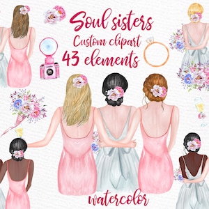 Clipart de dama de honor: "BEST FRIENDS CLIPART" Clipart de Soul Sisters Clipart personalizable Clipart personalizados Clipart de boda Bff clipart Diseños de tazas