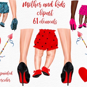 Clipart madre e bambino: "LEGS SHOES CLIPART" Clipart festa della mamma Tacchi rossi Gambe lunghe Clipart moda Bambino clipart Clipart glamour