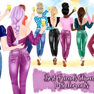 Best Friends Clipart: "JEANS TRAINERS GIRLS" Bff clipart Clipart personalizable Custom besties Fashion Best Friends Sublimation Planner Girls