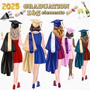 Afstuderen Clipart: "AFSTUDEREN STUDENTEN" Afgestudeerd gefeliciteerd met afstuderen toga hoed afstuderen meisjes grad college senior beste vriend meisjes grad