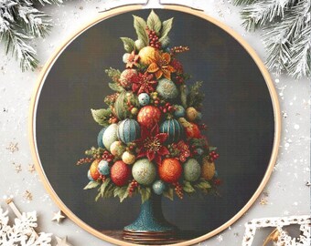 Christmas tree cross stitch pattern Pdf: "CHRISTMAS TREE EMBROIDERY" Holiday Cross stitch Modern Cross stitch Christmas Decor Punto de Cruz