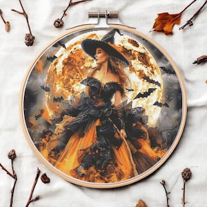 Witch Cross Stitch Pattern Pdf: &quot;HALLOWEEN CROSS STITCH&quot; Witch Needlepoint Halloween Girl Cross stitch Punto de Cruz Modern Cross stitch