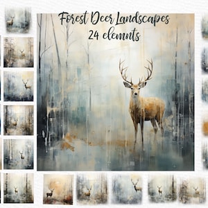 Winter Forest Landscapes: "WATERCOLOR DEER CLIPART" Winter Forest Clipart Diy Christmas card Mug templates Snowy forest Winter scenery jpg