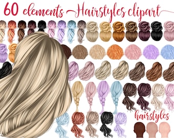 Hairstyles clipart: "HAIRSTYLES FOR GIRLS" Custom hairstyles Long hair Girls hair clipart Planner Clipart Sticker clipart Black Hair Clipart