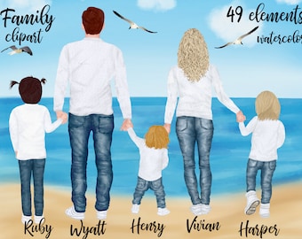 Family clipart: &quot;FAMILY FIGURES CLIPART&quot; Male clipart Dad Mom Children Watercolor people Girls clipart Mothers day Family People Kids Art