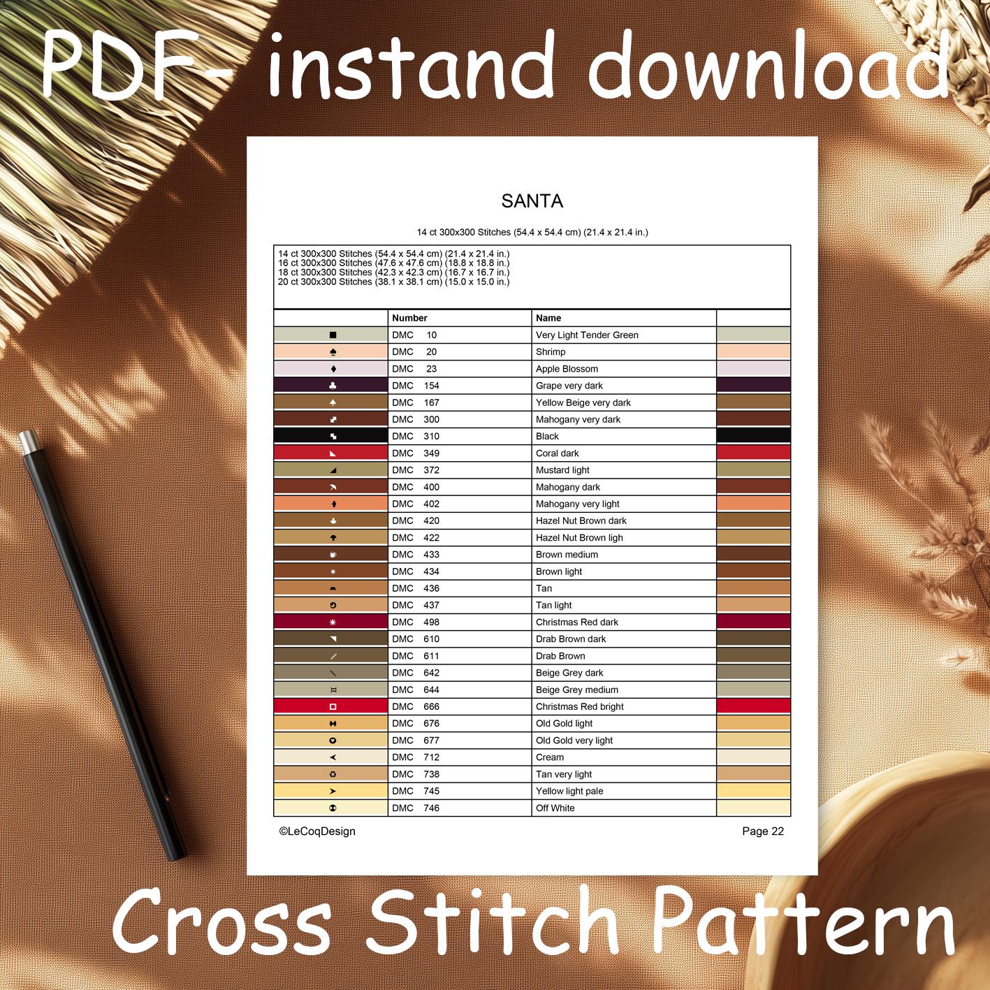 Santa Claus Cross Stitch Pattern Pdf: 