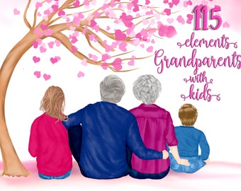 Grandparents clipart: "GRANDPARENTS AND KIDS" Oldman clipart Granny clipart Family clipart Grandkids clipart Grandfather clipart Sublimation
