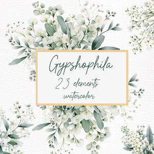 Schleierkraut Blumen Clipart: "WASSERFARBE WEISSE BLUMEN" Greenery Clipart Botanische Clipart Florale Ränder Vorgefertigte Clipart Wildblumenkranz