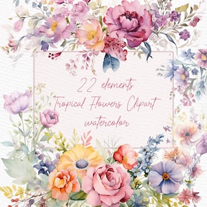 Purple Flowers Clipart: &quot;WATERCOLOR PINK FLOWERS&quot; Dusty Purple Floral Clipart Wild Floral Clipart Floral Borders Png Premade Clipart