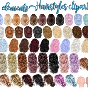 Imágenes prediseñadas de peinados: "GIRLS CLIPART" Peinados personalizados Cabello largo Imágenes prediseñadas de cabello para niñas Planificador Clipart Peinados de moda Clipart de cabello negro