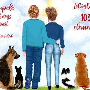 Personas con perros clipart: "PAREJAS CLIPART" Novio Novia Retrato de pareja Amante de perros clipart Amante de perros Taza de amor clipart Custom People