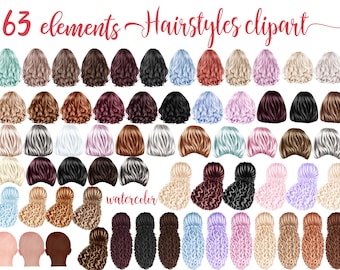 Hairstyles clipart: "GIRLS CLIPART" Custom hairstyles Long hair Girls hair clipart Planner Clipart Fashion hairstyles Black Hair Clipart