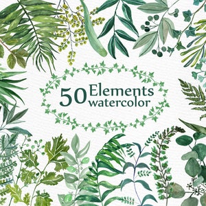 Aquarelle fougères Clipart : Invite les Branches « Aquarelle CLIP ART » clipart verdure clipart clipart mariage mariage de bricolage feuillage clip art