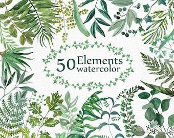 Watercolor Ferns Clipart: &quot;WATERCOLOR CLIP ART&quot; Branches clipart Greenery clipart Wedding clip art Foliage clip art Diy wedding invites