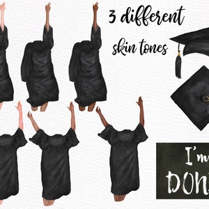 Graduation Clipart: "GRADUATING GIRLS" Watercolor girls Graduation Hat Graduation Toga Planner Stickers Hair Styles Grad College Senior image 2