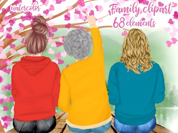 Mother and daughter clipart: "GRANDMOTHER CLIPART" Mother's day clipart Girls sitting Lake dock  Family clipart Best friends Sublimation Png