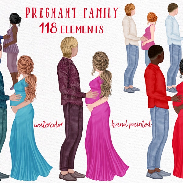 Grossesse Clipart: « COUPLE ENCEINTE CLIPART » Fille enceinte Clipart Mari et femme Diy Maternité clipart Baby Shower clipart Sublimation