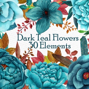 Aquarell Clipart: "Aquarell Blumen" Herbst Blumen Teal Blumen Hochzeit Blumen Herbst Hochzeit DIY Hochzeit Clipart Aquarell Diy laden