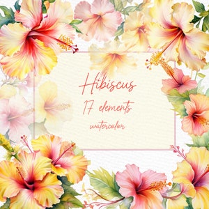 Watercolor Hibiscus clipart: "WATERCOLOR TROPICAL FLOWERS" Tropical Wedding Clipart Tropical Floral Hibiscus Wreath Tropical Frames Clipart