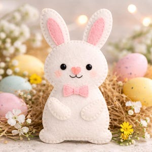 Felt Easter Bunny Sewing Pattern PDF | DIY Felt Bunny Ornament | Easter Basket Decor | Hand Sewing Felt Toy Pattern | Spring Craft Template