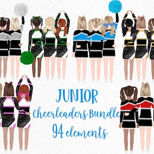 Bundle de cliparts juniors pom-pom girls : « JUNIOR SCHOOL TEAM » Clipart d'équipe de sport School Girls clipart Uniformes de pom-pom girls clipart personnalisable