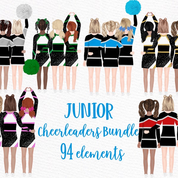 Junior Cheerleaders Clipart Bundle: "JUNIOR SCHOOL TEAM" Sports Team Clipart School girls clipart Cheerleaders uniforms Customizable clipart