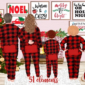 Clipart familiar de Navidad: "PLUS SIZE FAMILY" Pijama a juego Family Christmas Parents and Kids Planner Gráficos Buffalo plaid Christmas Mug