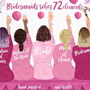 Bridesmaid clipart: &quot;WEDDING ROBES CLIPART&quot; Bachelorette Party Bride Clipart Bridal Shower Invitation Diy Bridesmaid gift bride tribe