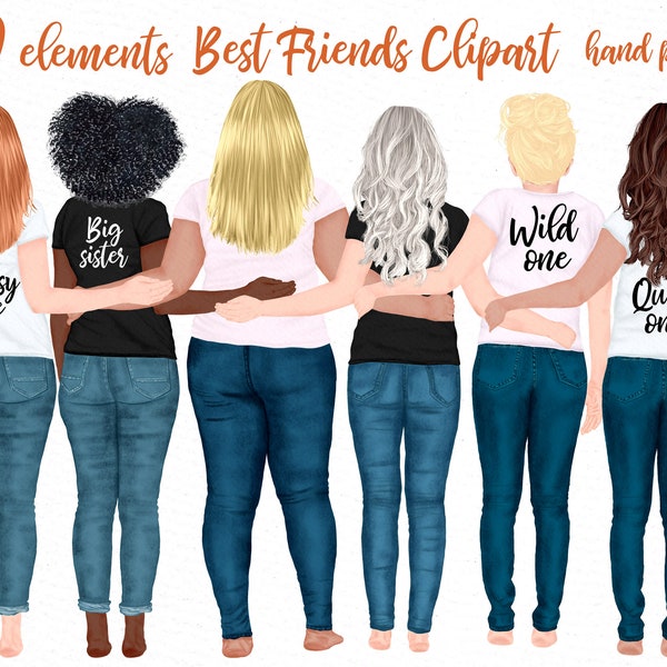 Girls clipart: "BEST FRIEND CLIPART" Curvy girls Plus size girls Girl Mug Designs Girl Illustration Besties clipart Hairstyles clipart