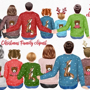 Clipart familiar navideño: "CHRISTMAS BUNDLE CLIPART" Taza navideña Suéteres a juego Familia Christma Padres e hijos Pod Sublimaciones
