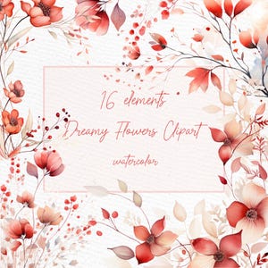 Rode wilde bloemen clipart: "AQUAREL BLOEMEN CLIPART" stoffige wilde roos bloemen clipart dromerige bloemen png bloemenranden png premade kransen