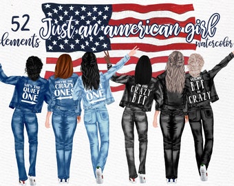 Best Friends Clipart: "JEANS JACKET GIRLS" Bff clipart Besties jacket Customizable clipart Custom besties Soul Sisters Bridesmaid gift