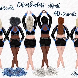 Clipart de líderes de torcida: "GIRLS CLIPART" Aquarela Meninas Melhores Amigos Equipe Esportiva Clip Art Planner Girl Clipart Penteados personalizados Meninas da escola
