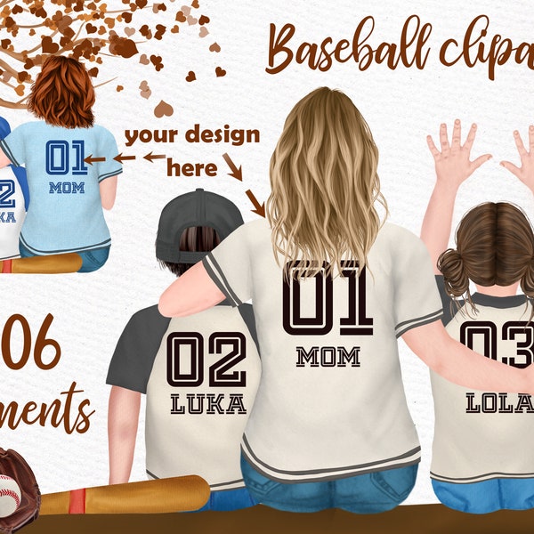 Baseball maman clipart: « MOTHER AND KIDS » Mother’s day clipart Frères et sœurs clipart Softball clipart Family clipart Baseball sublimation mug