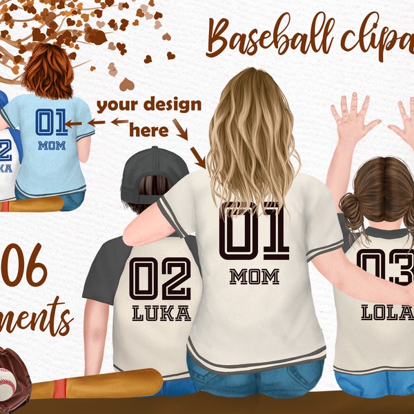 Clipart de mamá de béisbol: "MADRE E HIJOS" Clipart Día de la madre Clipart Hermanos clipart Clipart de softbol Clipart familiar Taza de sublimación de béisbol