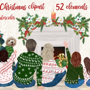 Clipart di famiglia di Natale: "CLIPART FAMIGLIA" Natale in famiglia Genitori e bambini Tazza di Natale Cane clipart Planner Grafica Clipart camino