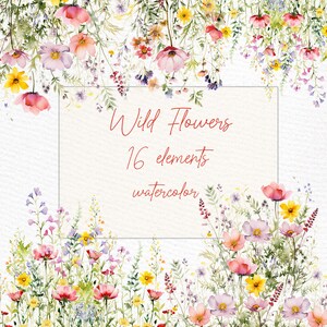 Wild Floral Clipart: "DROGE GEPERSTE BLOEMEN" Aquarel bloemen Bruiloft uitnodigingen Veld Weide Bloemen Png Floral Borders Premade Clipart