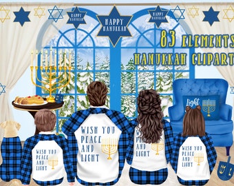 Hanukkah clipart: "JEWISH FAMILY CLIPART" Jewish holiday clipart Yarmulkes clipart Dreidel clipart Star of David Menorahs clipart Mug design
