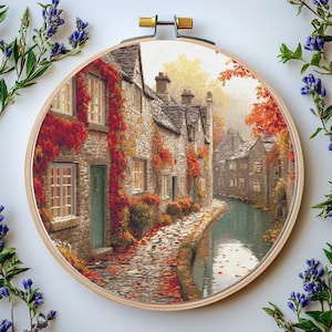 Fall Street Cross Stitch Pattern Pdf: &quot;COTTAGE CROSS STITCH&quot; Autumn landscape Pdf Autumn cross stitch Counted cross stitch Punto de cruz