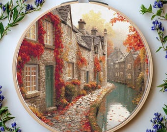 Fall Street Cross Stitch Pattern Pdf: "COTTAGE CROSS STITCH" Autumn landscape Pdf Autumn cross stitch Counted cross stitch Punto de cruz
