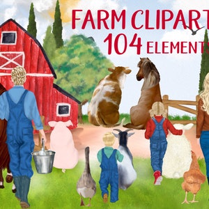 Clipart de famille de ferme: « CLIPART ANIMAUX DE FERME » CLIPART DE LA VIE À LA FERME Parents et enfants Conception de tasse de ferme Cochon Vache Chèvre Cheval Papa Maman Enfants Famille Personnes