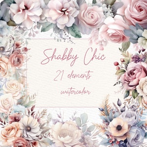 Flores em tons pastéis Clipart: "WARECOLOR BLUSH FLOWERS" Dusty Pink Floral Clipart Shabby Chic Flowers Floral Borders Png Premade Clipart