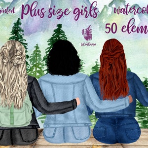 Más tamaño niñas clipart: "BEST FRIEND CLIPART" Planner Chica Taza Diseños Bosque Paisaje Besties clipart mochila clipart Peinados Png