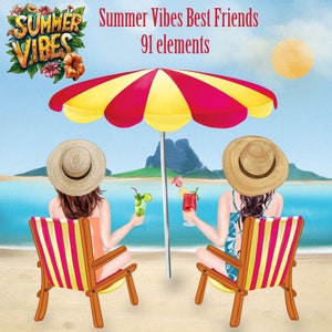 Imágenes prediseñadas de sillas de playa: "SUMMER GIRLS PNG" Mejores amigos Png Imágenes prediseñadas de vacaciones Paisajes costeros Chicas con cócteles Sombrilla y sillas