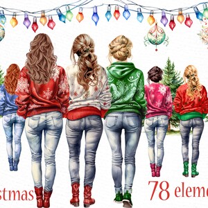 Clipart de Navidad: "SUÉTERES A JUEGO" Navidad Niñas Png Tarjeta de Navidad Niñas personalizables Pino Png Acuarela Adornos navideños