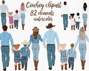 Cowboy Family Clipart: "WESTERN FAMILY CLIPART" Country family Customizable clipart Western Png  Cowboy clipart Cowgirl clipart Mug designs